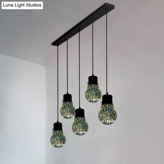 Modern Black Geometric 3D Glass Pendant Lamp For Restaurants / F Linear