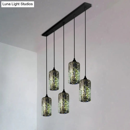 Modern Black Geometric 3D Glass Pendant Lamp For Restaurants / G Linear