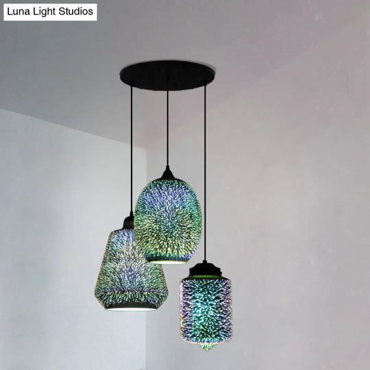 Modern Black Geometric 3D Glass Pendant Lamp For Restaurants / A Round