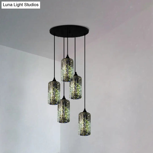 Modern Black Geometric 3D Glass Pendant Lamp For Restaurants / G Round