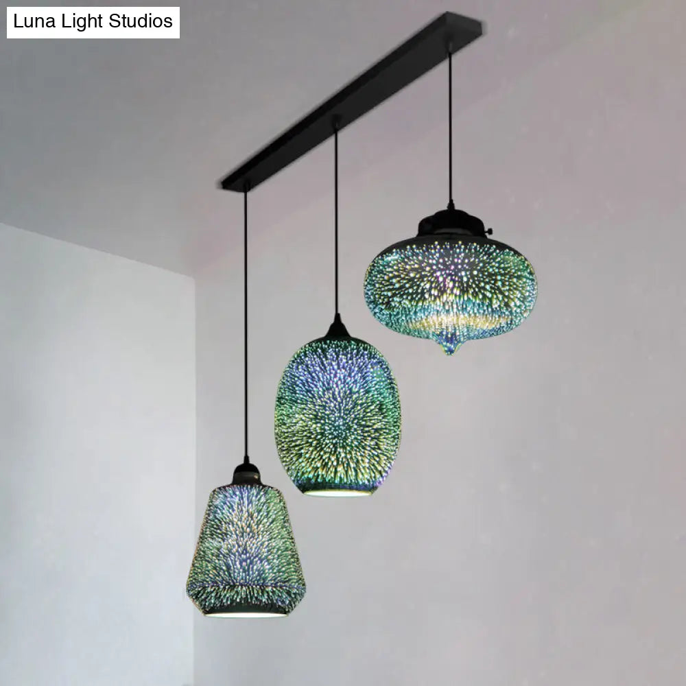 Modern Black Geometric 3D Glass Pendant Lamp For Restaurants / B Linear