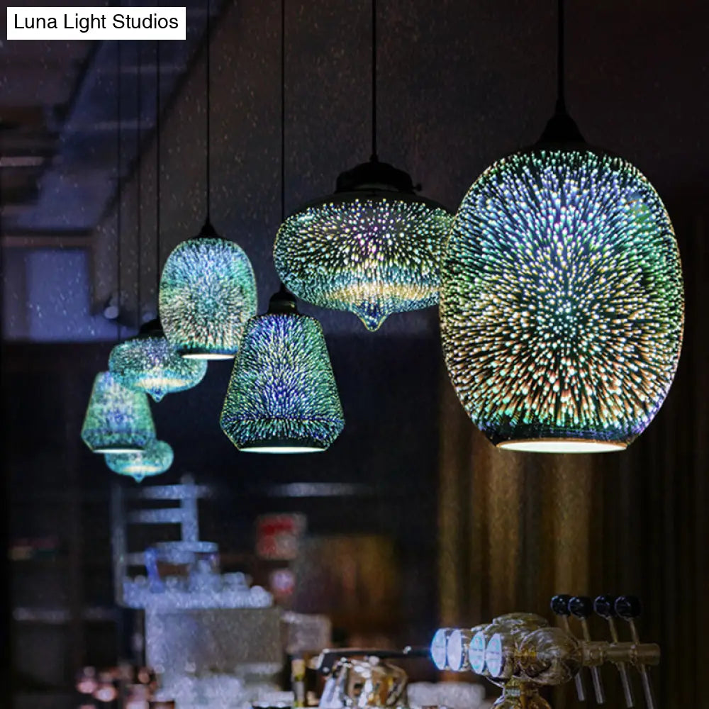 Modern Black Geometric 3D Glass Pendant Lamp For Restaurants