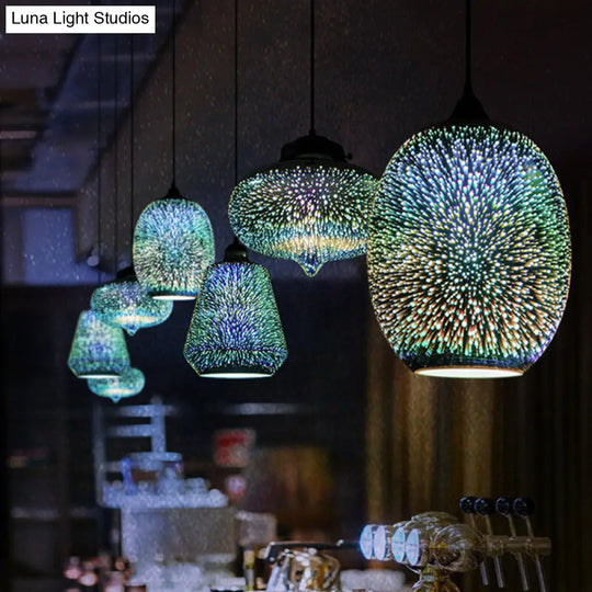 Modern Black Geometric 3D Glass Pendant Lamp For Restaurants