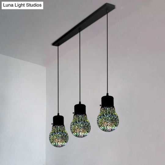 Modern Black Geometric 3D Glass Pendant Lamp For Restaurants / D Linear