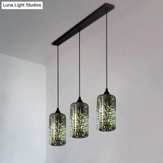 Modern Black Geometric 3D Glass Pendant Lamp For Restaurants / E Linear