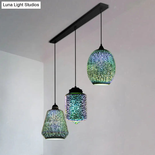 Modern Black Geometric 3D Glass Pendant Lamp For Restaurants / A Linear
