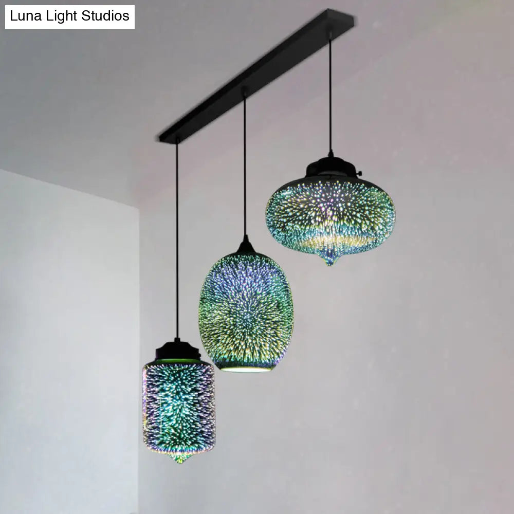Modern Black Geometric 3D Glass Pendant Lamp For Restaurants / C Linear