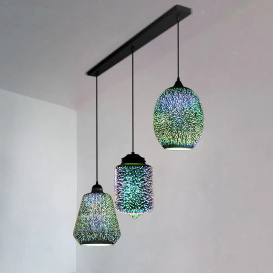 Modern Geometric Glass Pendant Light In Black For Restaurants / A Linear