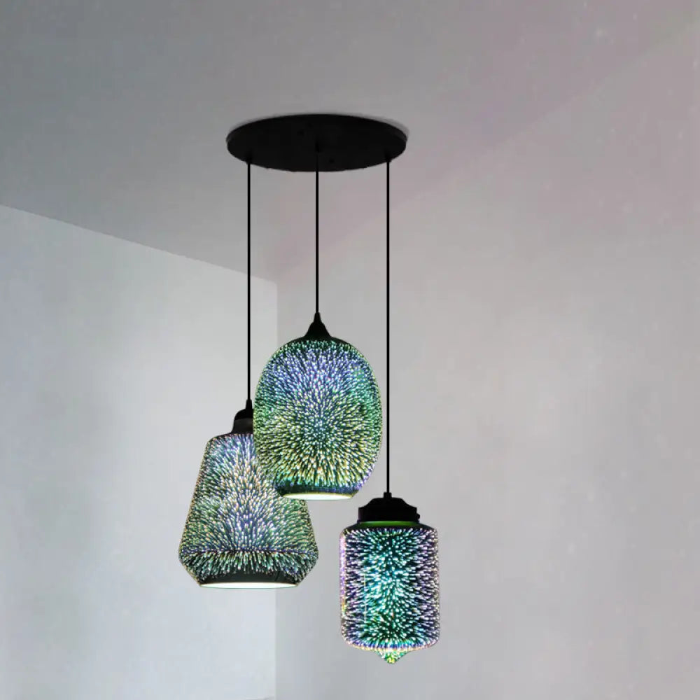 Modern Geometric Glass Pendant Light In Black For Restaurants / A Round