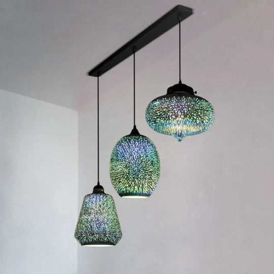 Modern Geometric Glass Pendant Light In Black For Restaurants / B Linear