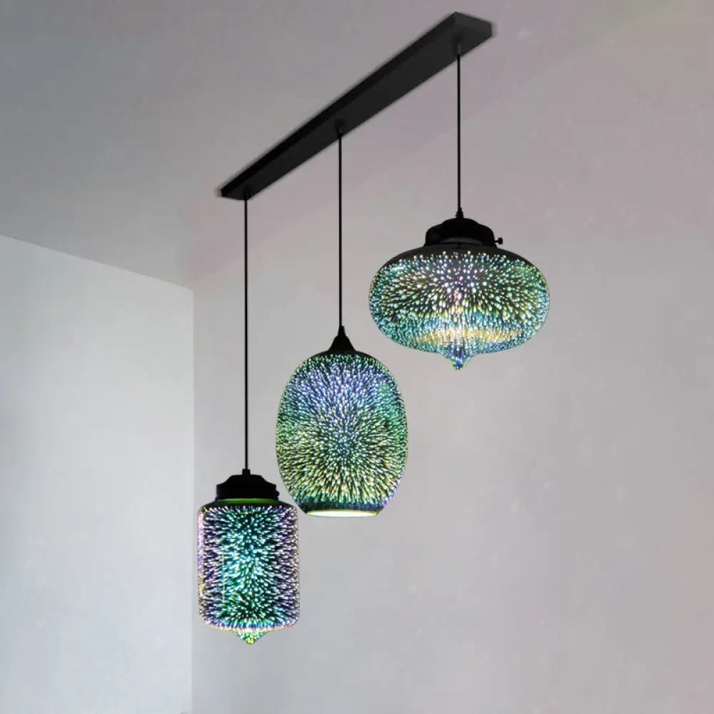 Modern Geometric Glass Pendant Light In Black For Restaurants / C Linear