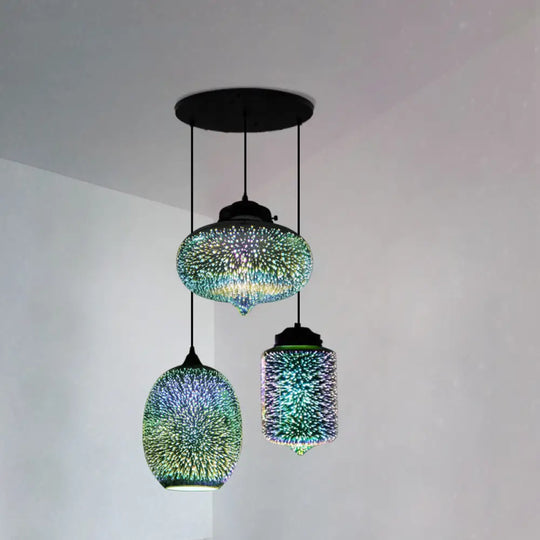 Modern Geometric Glass Pendant Light In Black For Restaurants / C Round