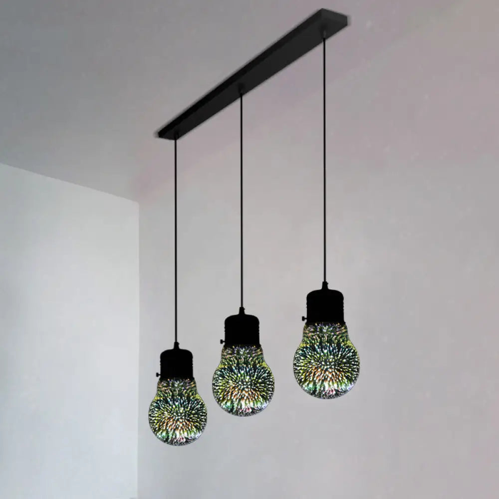 Modern Geometric Glass Pendant Light In Black For Restaurants / D Linear