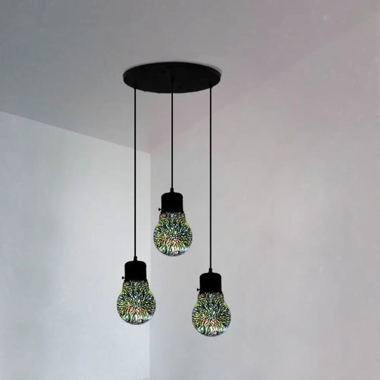 Modern Geometric Glass Pendant Light In Black For Restaurants / D Round