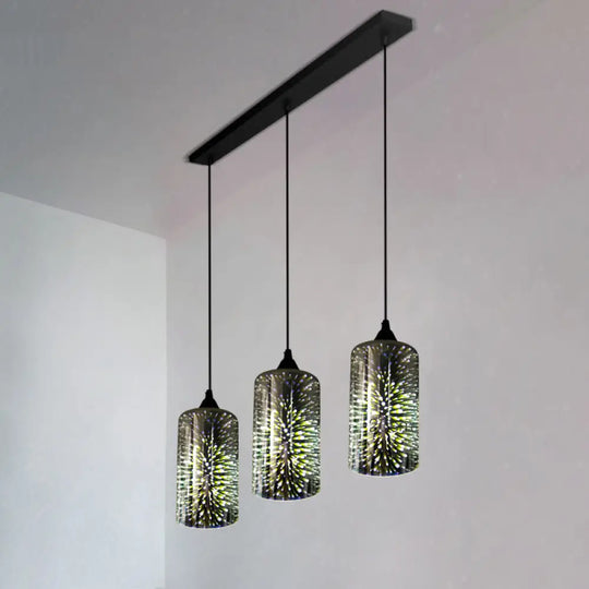 Modern Geometric Glass Pendant Light In Black For Restaurants / E Linear