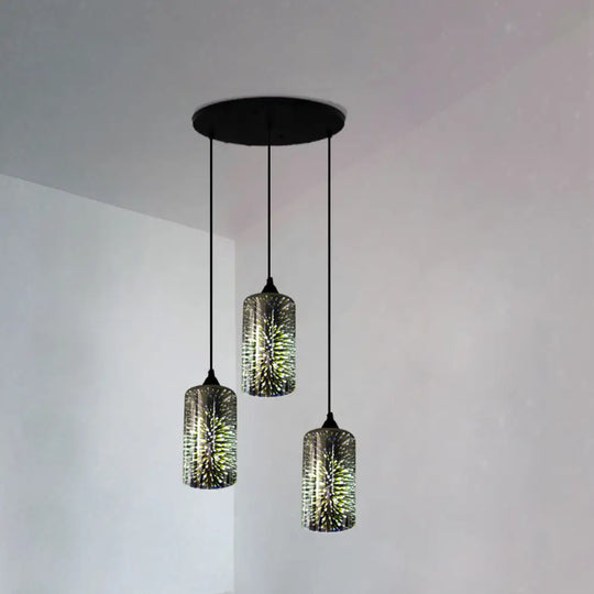 Modern Geometric Glass Pendant Light In Black For Restaurants / E Round