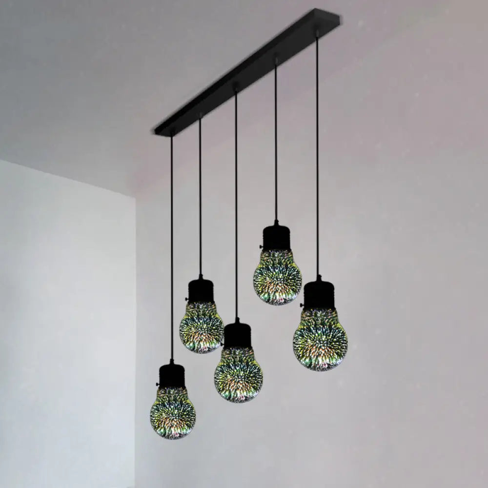 Modern Geometric Glass Pendant Light In Black For Restaurants / F Linear