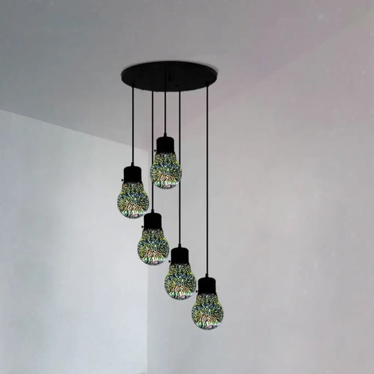 Modern Geometric Glass Pendant Light In Black For Restaurants / F Round