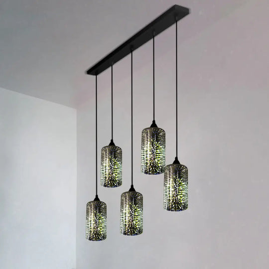 Modern Geometric Glass Pendant Light In Black For Restaurants / G Linear