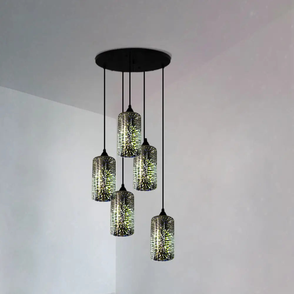 Modern Geometric Glass Pendant Light In Black For Restaurants / G Round