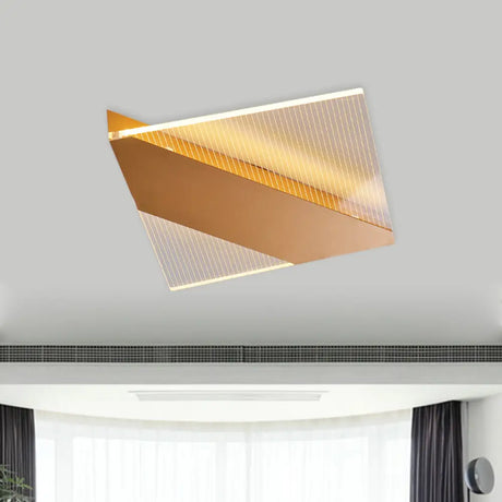 Modern Geometric Led Ceiling Lamp - Black/White/Gold Flush Mount For Bedroom White/Warm Light Gold