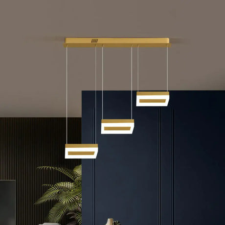 Geometric Led Ceiling Light With Metallic Finish - Perfect For Dining Room 3-Bulb Suspension Fixture