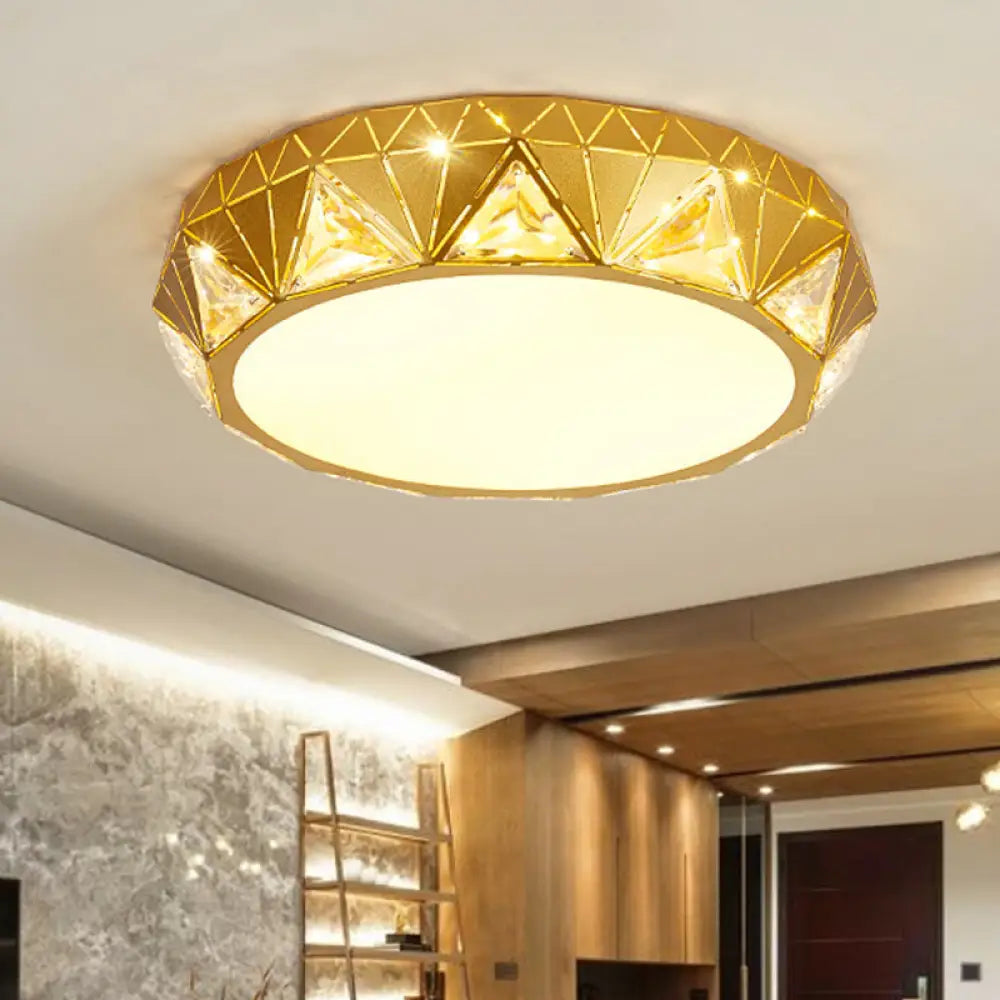 Modern Geometric Led Ceiling Lamp With Crystal Accent In White/Gold 12’/18’ W Gold / 21.5’