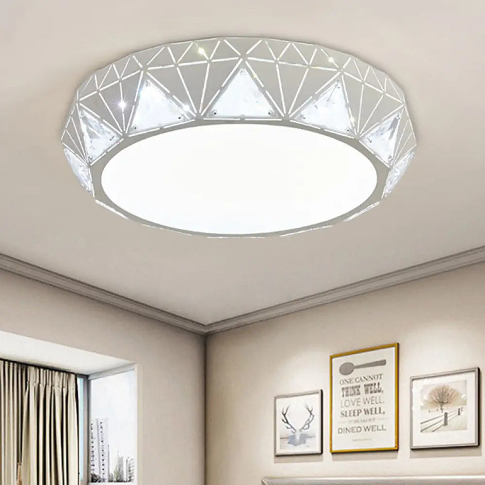 Modern Geometric Led Ceiling Lamp With Crystal Accent In White/Gold 12’/18’ W White / 21.5’