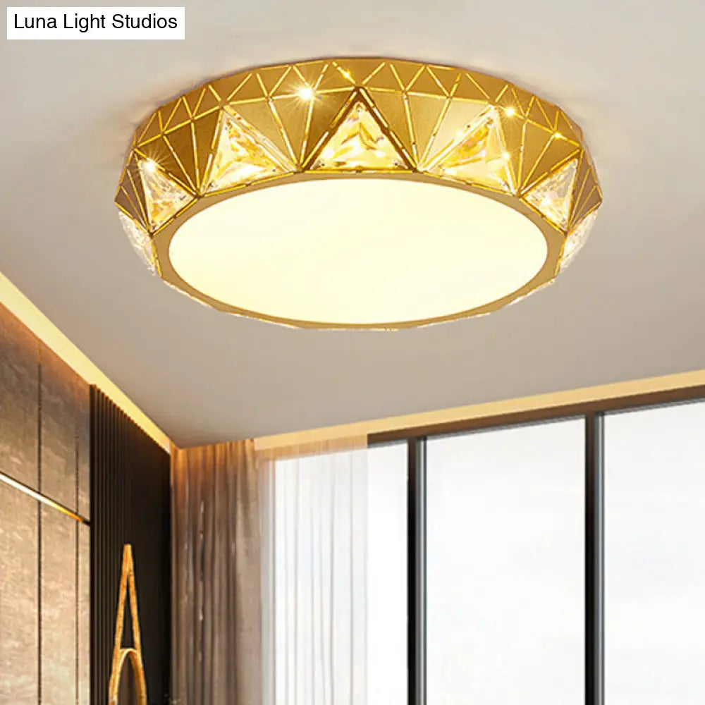 Modern Geometric Led Ceiling Lamp With Crystal Accent In White/Gold 12/18 W Gold / 25.5