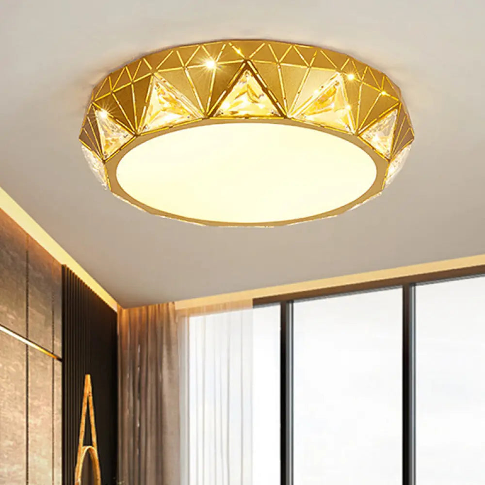 Modern Geometric Led Ceiling Lamp With Crystal Accent In White/Gold 12’/18’ W Gold / 25.5’