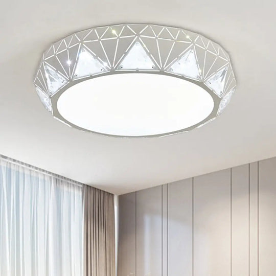 Modern Geometric Led Ceiling Lamp With Crystal Accent In White/Gold 12’/18’ W White / 25.5’