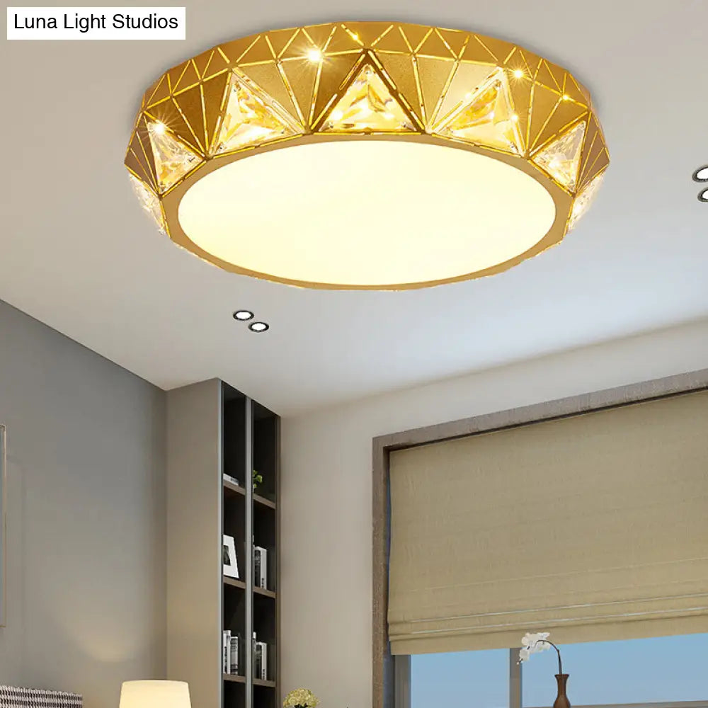 Modern Geometric Led Ceiling Lamp With Crystal Accent In White/Gold 12’/18’ W