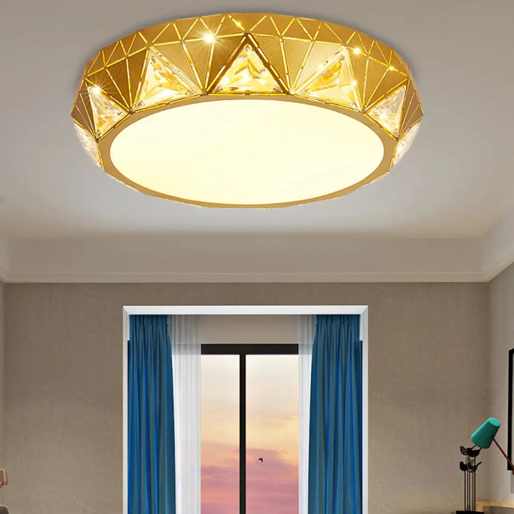 Modern Geometric Led Ceiling Lamp With Crystal Accent In White/Gold 12’/18’ W Gold / 18’