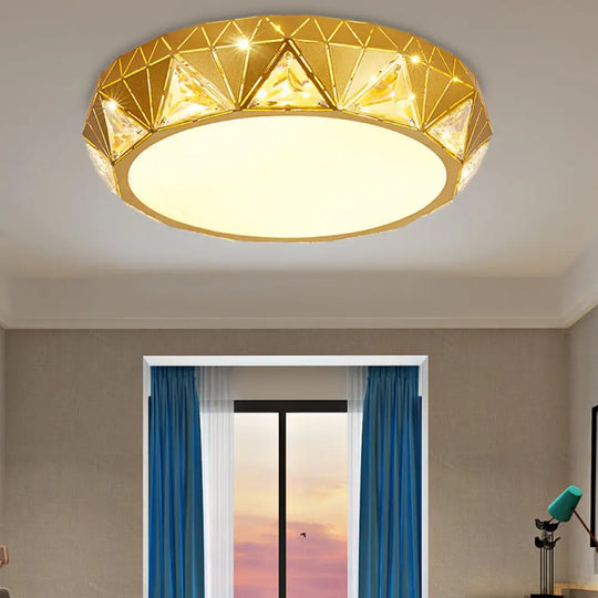 Modern Geometric Led Ceiling Lamp With Crystal Accent In White/Gold 12’/18’ W Gold / 18’