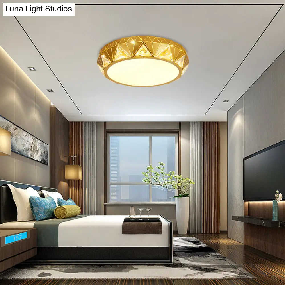 Modern Geometric Led Ceiling Lamp With Crystal Accent In White/Gold 12/18 W
