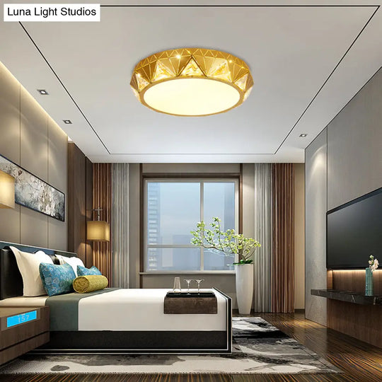 Modern Geometric Led Ceiling Lamp With Crystal Accent In White/Gold 12’/18’ W