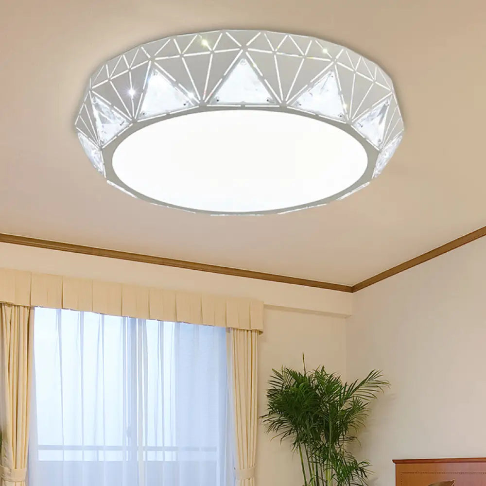 Modern Geometric Led Ceiling Lamp With Crystal Accent In White/Gold 12’/18’ W White / 18’