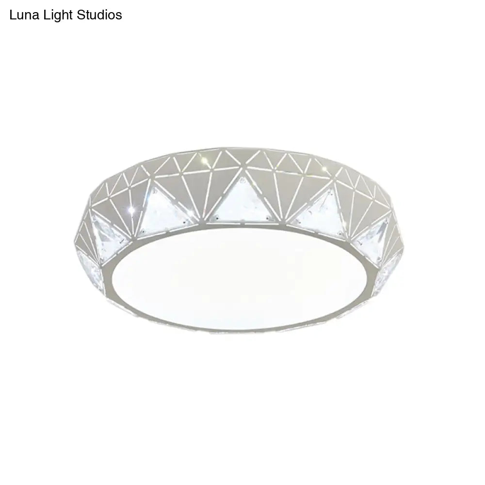 Modern Geometric Led Ceiling Lamp With Crystal Accent In White/Gold 12’/18’ W