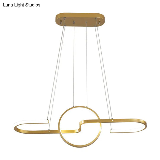 Modern Geometric Led Dining Room Island Light: Metal Hanging Lamp In Black/Gold With Warm/White