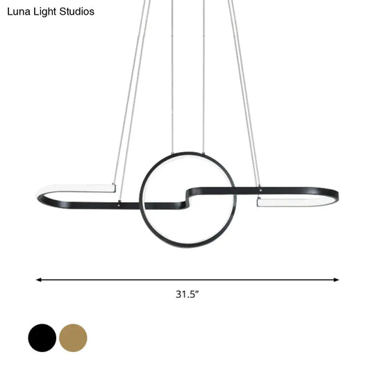 Modern Geometric Led Dining Room Island Light: Metal Hanging Lamp In Black/Gold With Warm/White