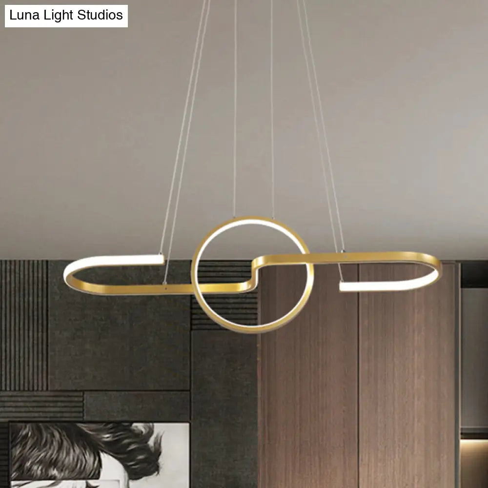 Modern Geometric Led Dining Room Island Light: Metal Hanging Lamp In Black/Gold With Warm/White