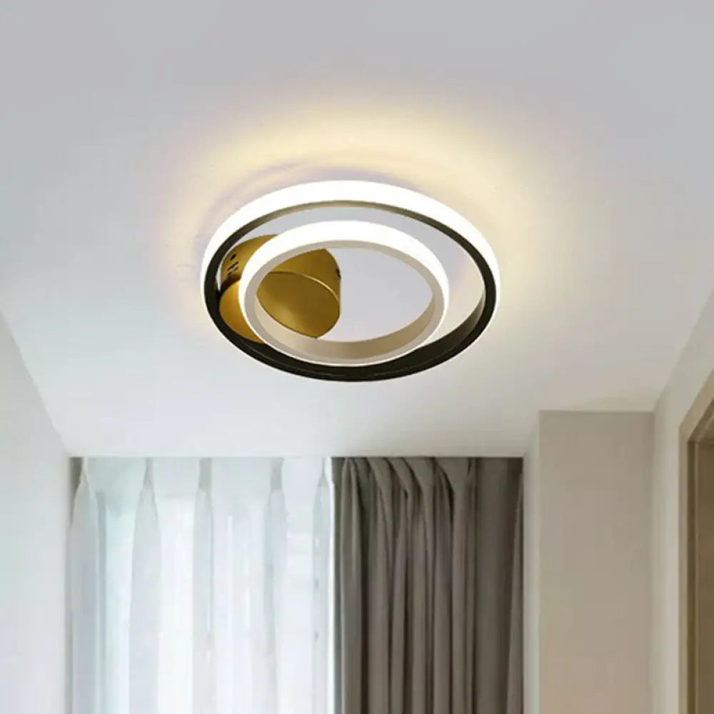 Modern Geometric Led Flush Ceiling Light In Black And White - Aluminum Finish Black-White / Natural