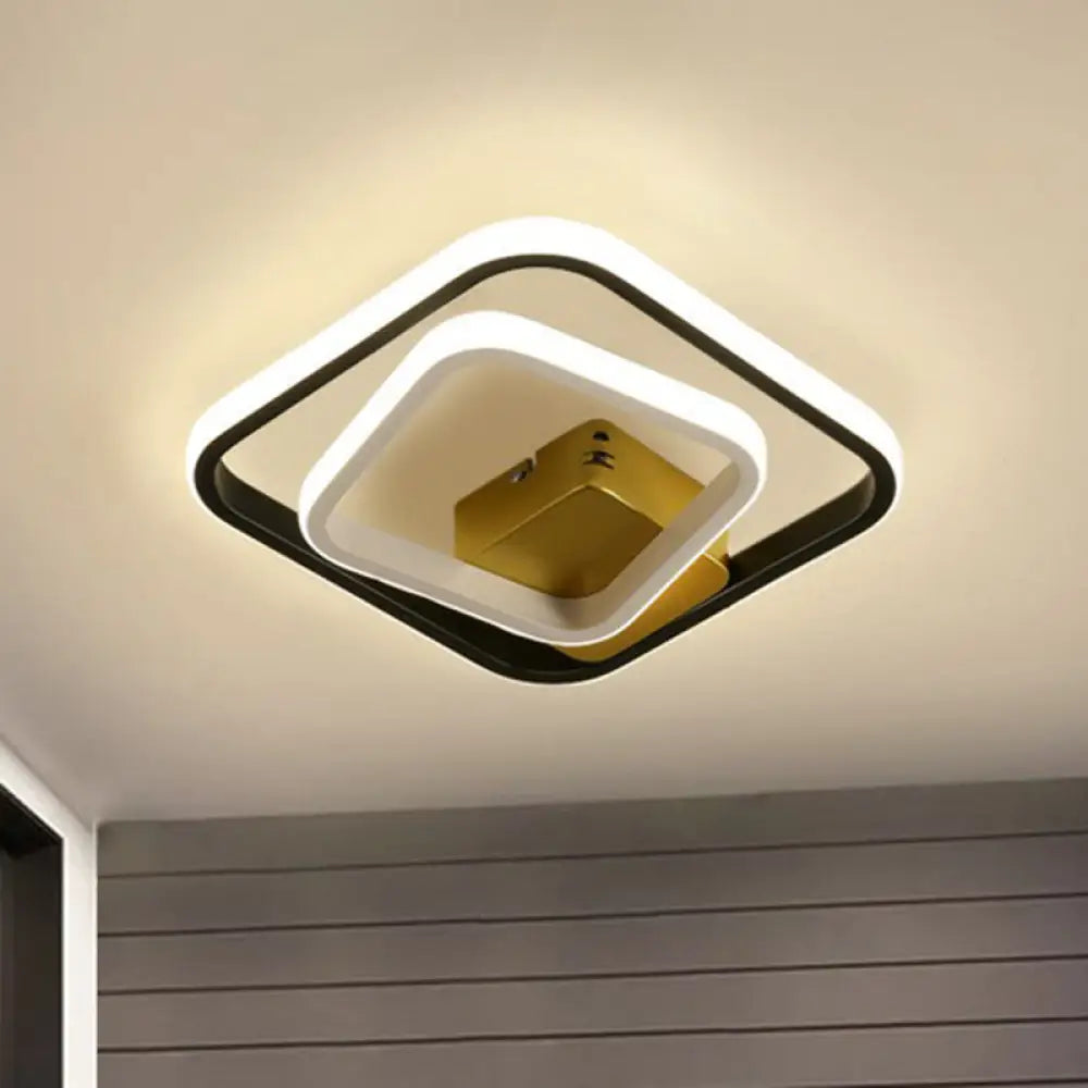 Modern Geometric Led Flush Ceiling Light In Black And White - Aluminum Finish Black-White / Natural