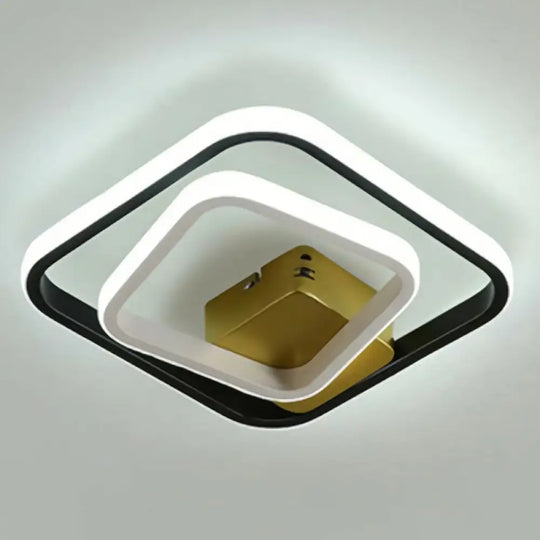 Modern Geometric Led Flush Ceiling Light In Black And White - Aluminum Finish Black-White / Square