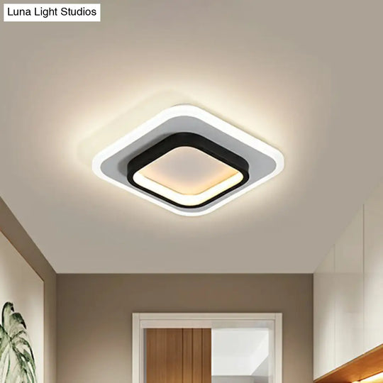 Modern Geometric Led Flush Ceiling Light - Nordic Style Black-White / Warm Square Plate