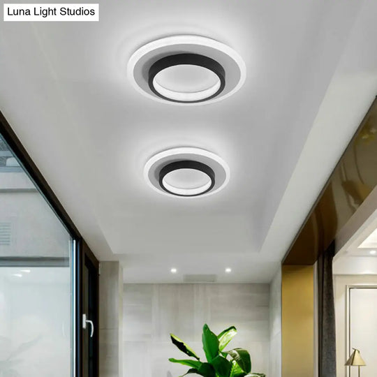 Modern Geometric Led Flush Ceiling Light - Nordic Style Black-White / White Round