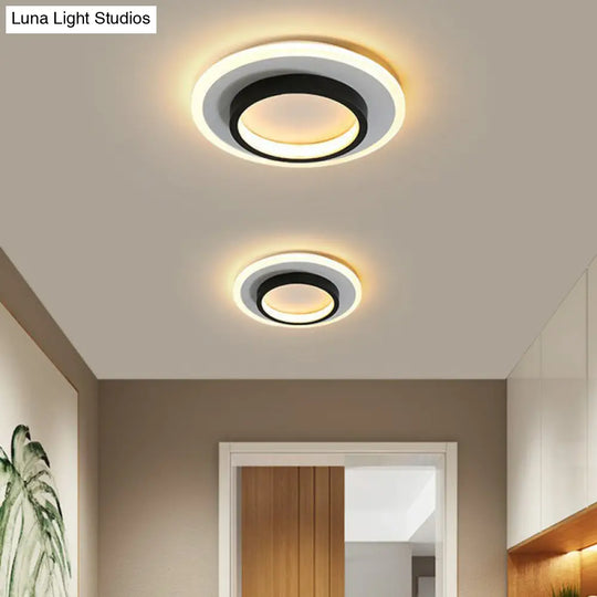 Modern Geometric Led Flush Ceiling Light - Nordic Style Black-White / Warm Round