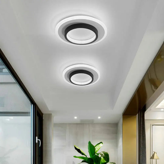 Modern Geometric Led Flush Ceiling Light - Nordic Style Black - White / White Round