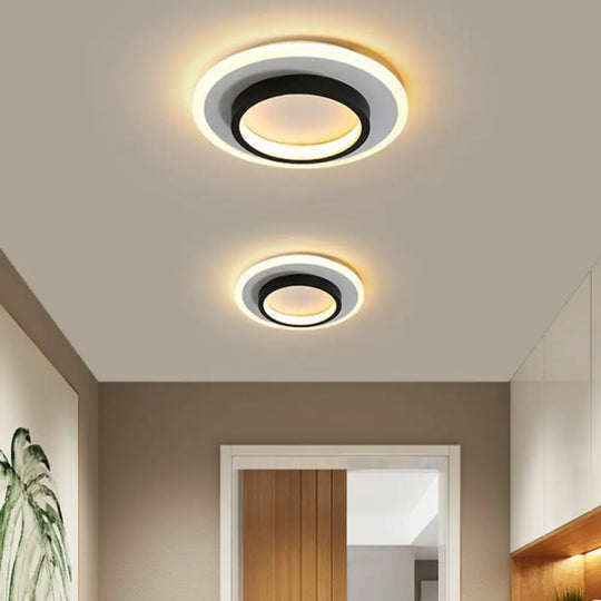 Modern Geometric Led Flush Ceiling Light - Nordic Style Black - White / Warm Round