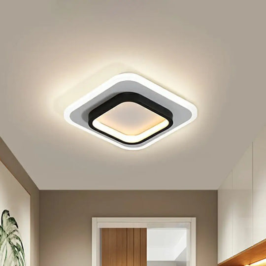 Modern Geometric Led Flush Ceiling Light - Nordic Style Black - White / Warm Square Plate